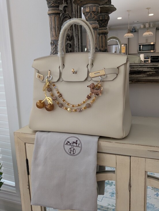 Gingabred Designs Handbags - Cream Structured Satchel with Gold Accents